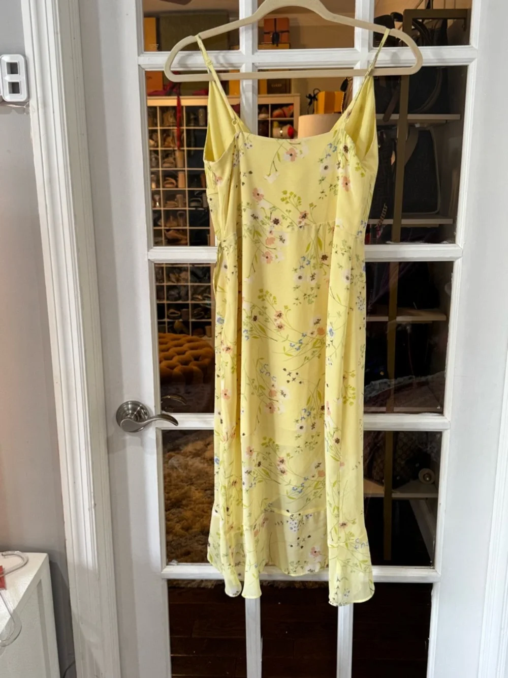 LOFT Yellow Floral Wrap-Style Midi Dress - Picture 6 of 6